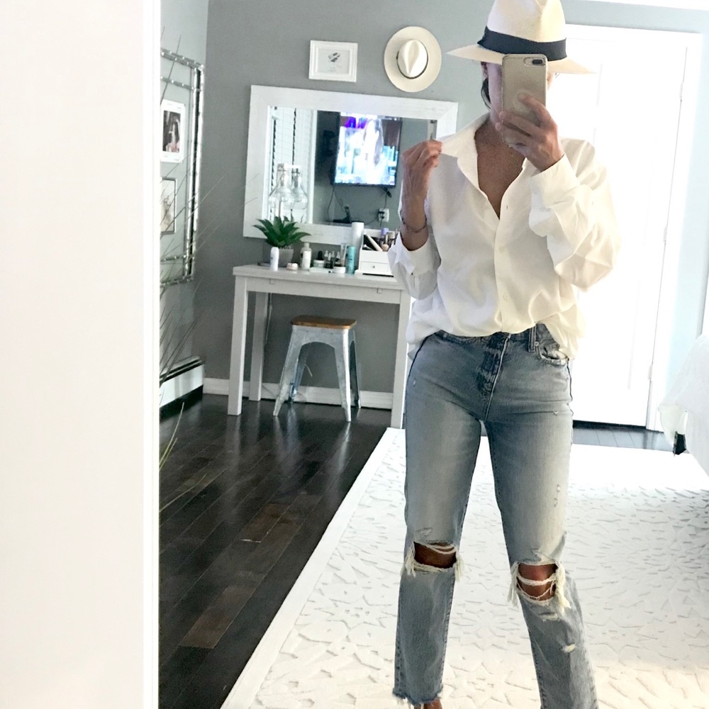 Super Oversized White Button Down Shirt Size Small - image 1